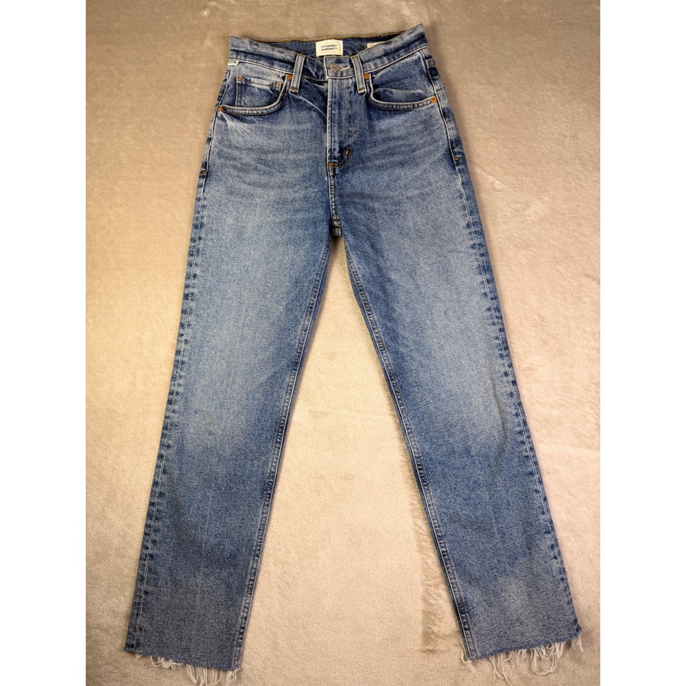 Citizens of Humanity Size 23 Daphne Crop High Rise Straight Leg Jeans Blue Denim - Picture 2 of 11